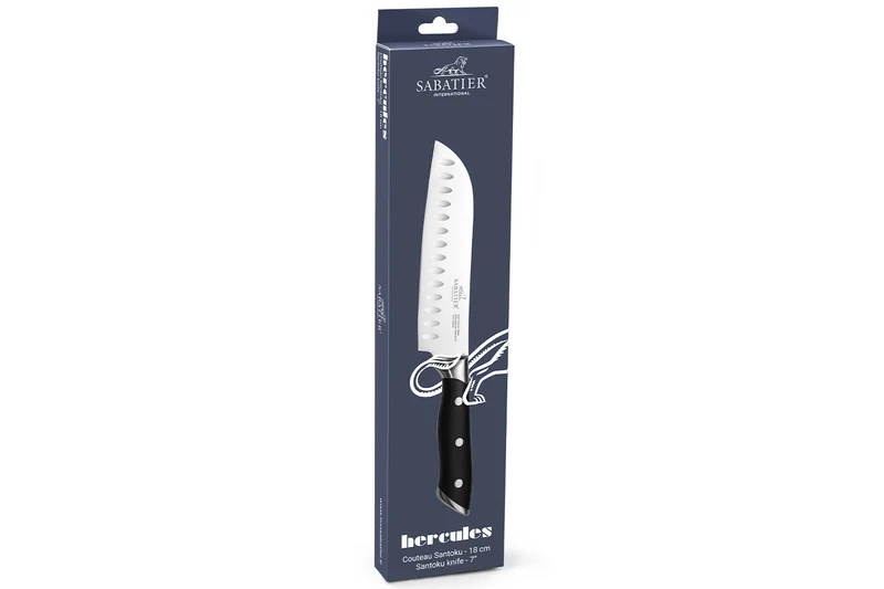 Couteau santoku Sabatier International Hercules lame alvéolée 18cm manche ABS 3 rivets
