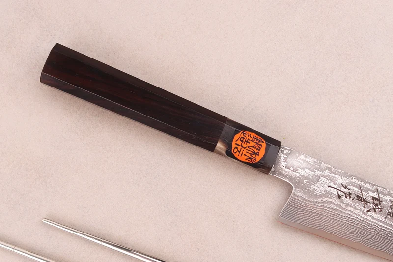 Couteau sujihiki 27cm japonais artisanal Shigeki Tanaka SG2 Kurozome Damas ébène