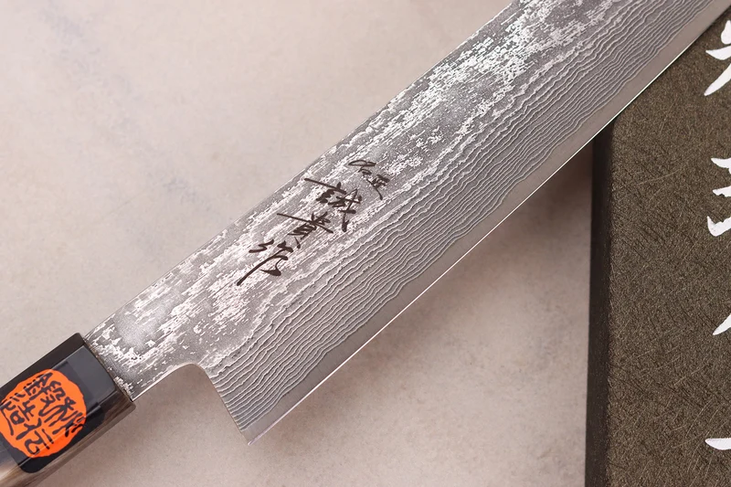 Couteau sujihiki 27cm japonais artisanal Shigeki Tanaka SG2 Kurozome Damas ébène