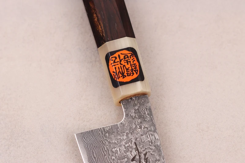 Couteau gyuto 18cm japonais artisanal Tanaka Shigeki SG2 Kurozome Damas ébène