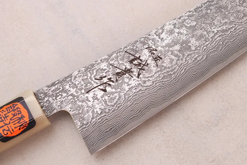 Couteau gyuto 18cm japonais artisanal Tanaka Shigeki SG2 Kurozome Damas ébène