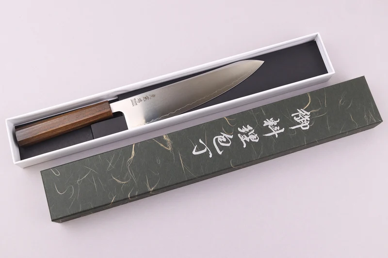 Couteau gyuto 21cm japonais artisanal Wusaki Hikari SLD manche bubinga