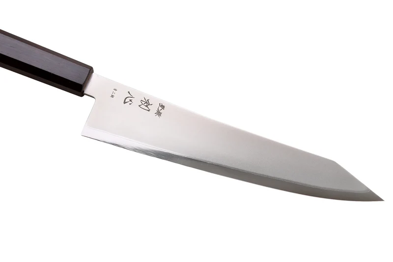 Couteau de chef gyuto kiritsuke 22cm japonais artisanal Hatsukokoro Kaijin BS2 ébène