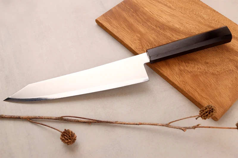 Couteau de chef gyuto kiritsuke 22cm japonais artisanal Hatsukokoro Kaijin BS2 ébène