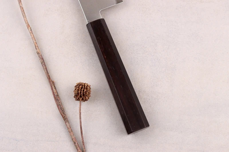 Couteau de chef gyuto kiritsuke 22cm japonais artisanal Hatsukokoro Kaijin BS2 ébène