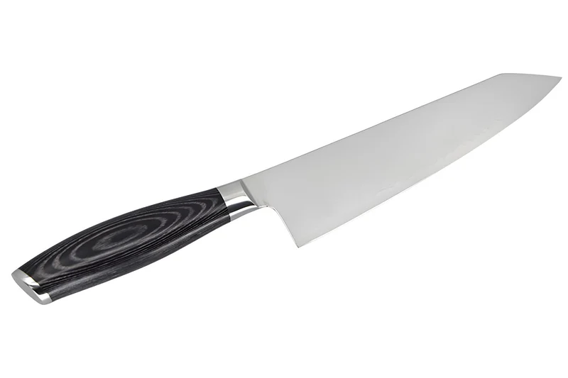 Couteau bunka 20cm Hakami Ajisai lame San Maï manche pakkawood noir et gris