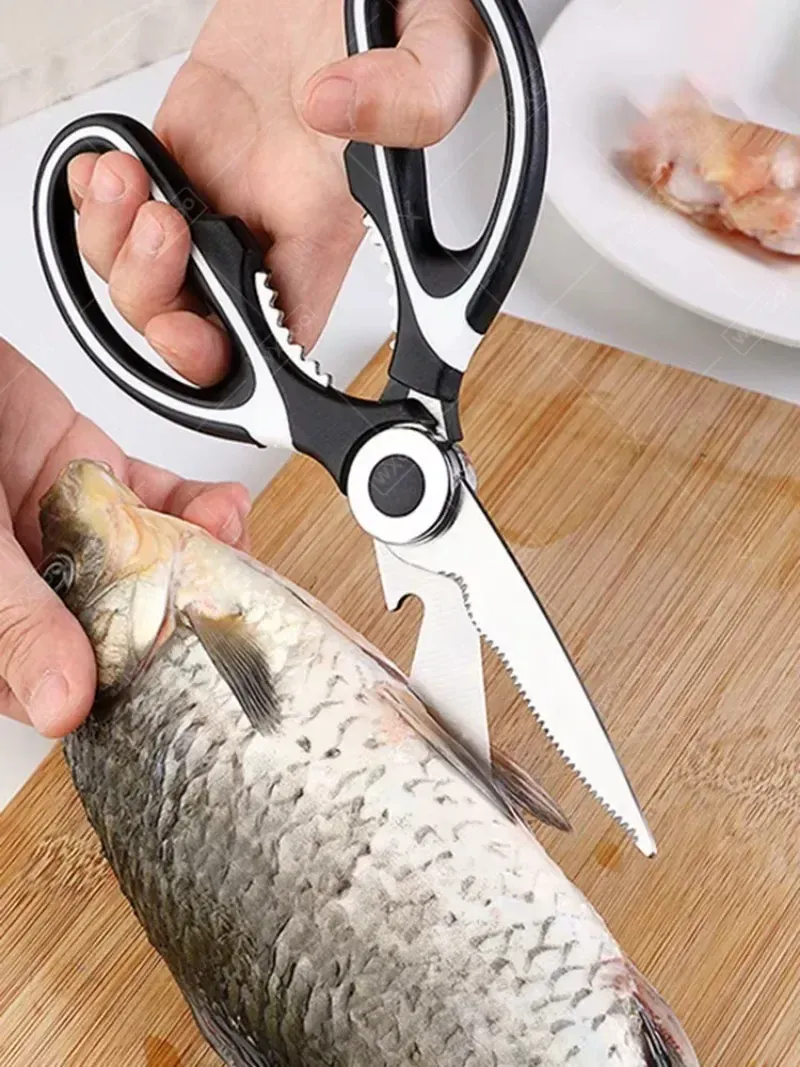 Ciseaux de cuisine multifonctions en inox pour découpe de viandes
