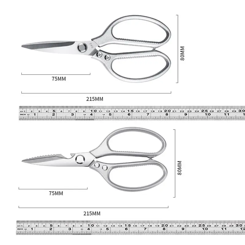 Ciseaux de cuisine multifonctions en inox pour découpe de viandes
