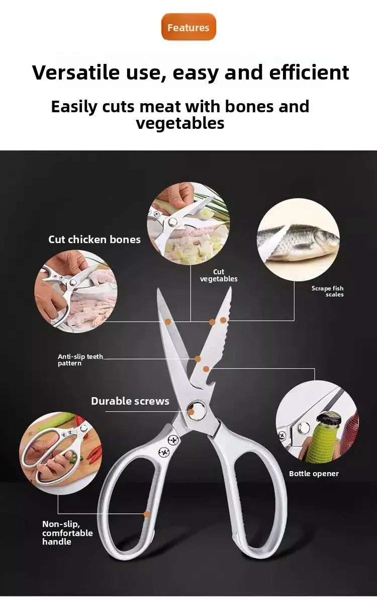Ciseaux de cuisine inox multifonctionnels pour viande et os