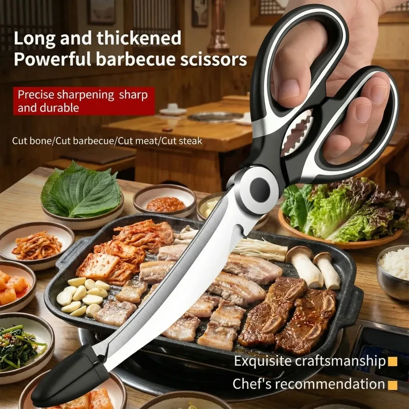 Ciseaux BBQ Multi-Fonctions Inox 304 avec Pince et Brosse Accessoire