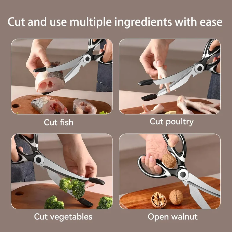 Ciseaux BBQ Multi-Fonctions Inox 304 avec Pince et Brosse Accessoire