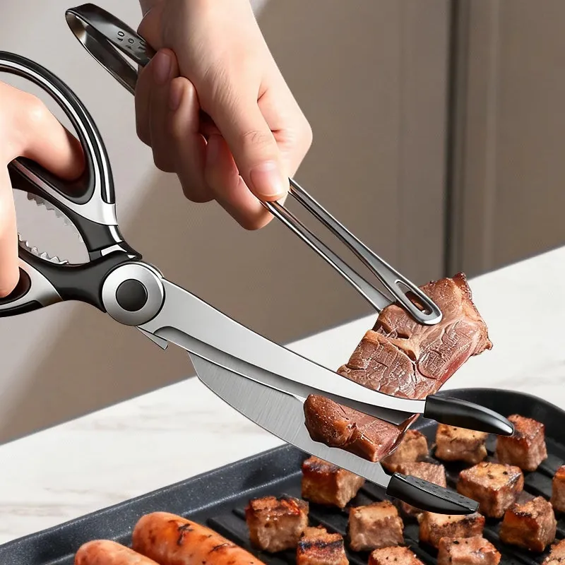 Ciseaux BBQ Multi-Fonctions Inox 304 avec Pince et Brosse Accessoire