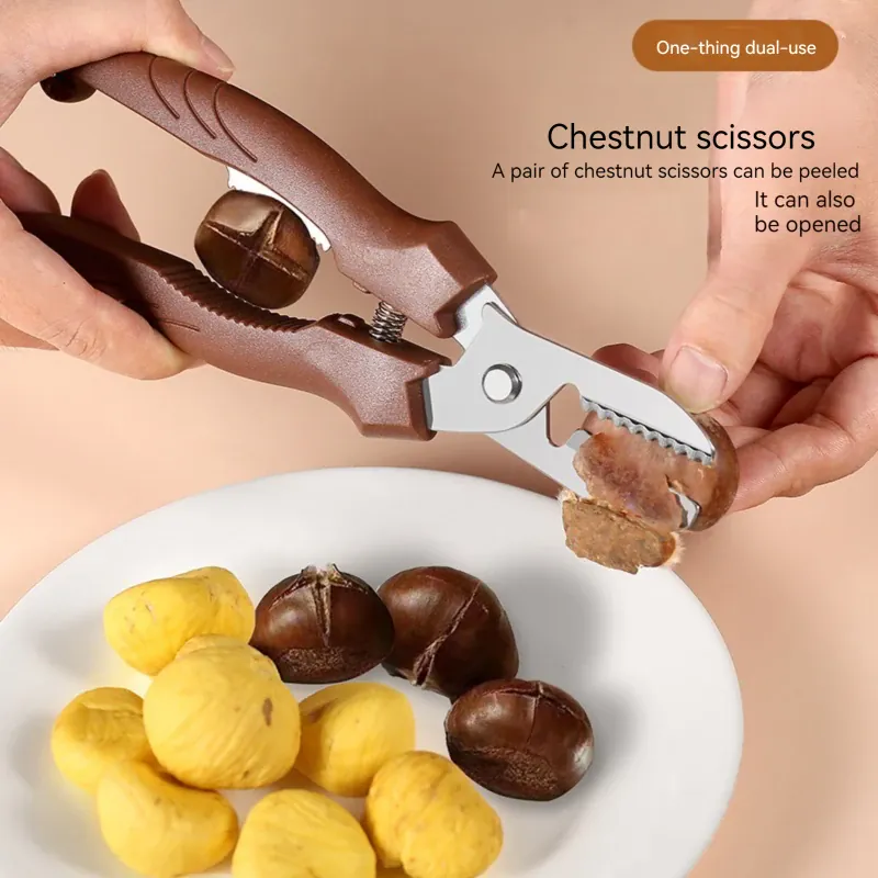 Ciseaux de cuisine multifonctions en acier pour éplucher châtaignes