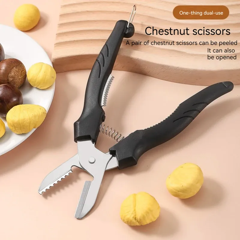 Ciseaux de cuisine multifonctions en acier pour éplucher châtaignes