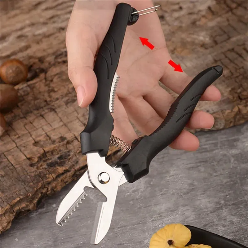 Ciseaux de cuisine multifonctions en acier pour éplucher châtaignes