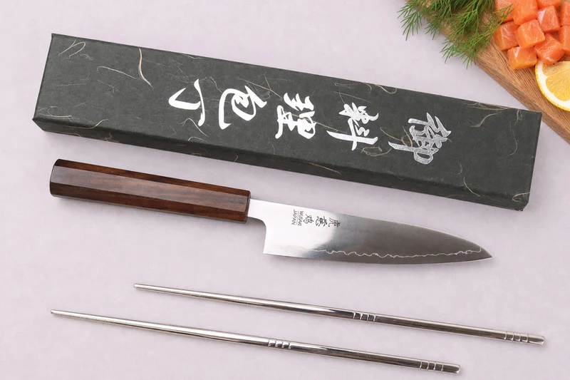 Couteau universel 13cm japonais artisanal Wusaki Hikari SLD manche bubinga