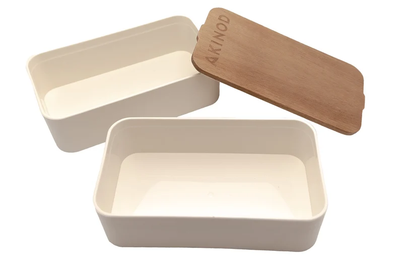 Bento Akinod 11:46 blanc avec couvercle en acacia 1,4L