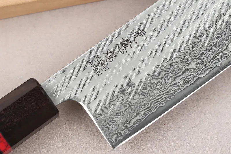 Couteau nakiri 16,5cm japonais artisanal Wusaki Nawame AUS10 damas