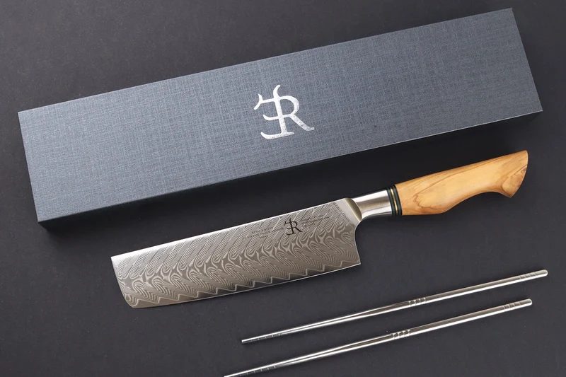 Couteau nakiri 18cm Ryda Knives ST650 Damas et manche en olivier