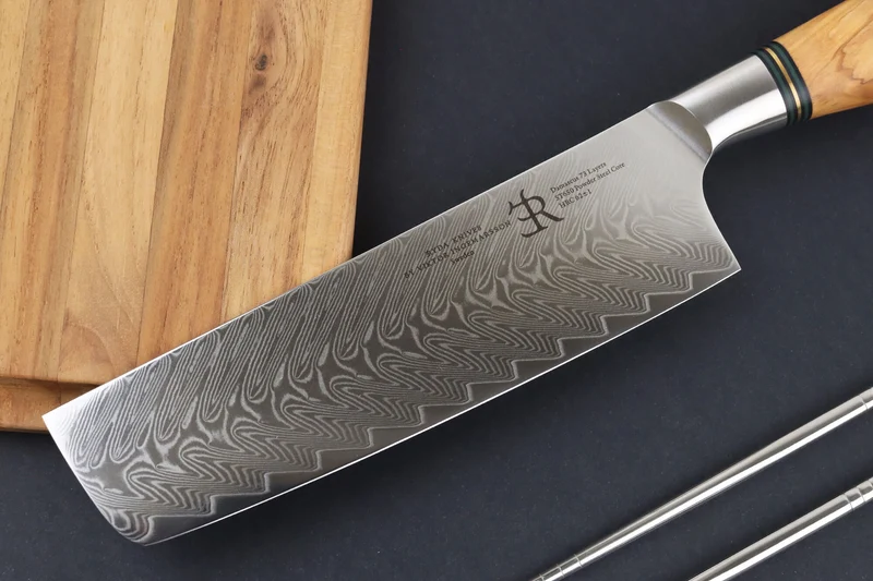 Couteau nakiri 18cm Ryda Knives ST650 Damas et manche en olivier