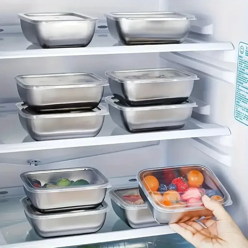 Lot de 5 Boîtes de Conservation en Inox Empilables 13,8 x 10,8 cm — Couvercle Clipsable