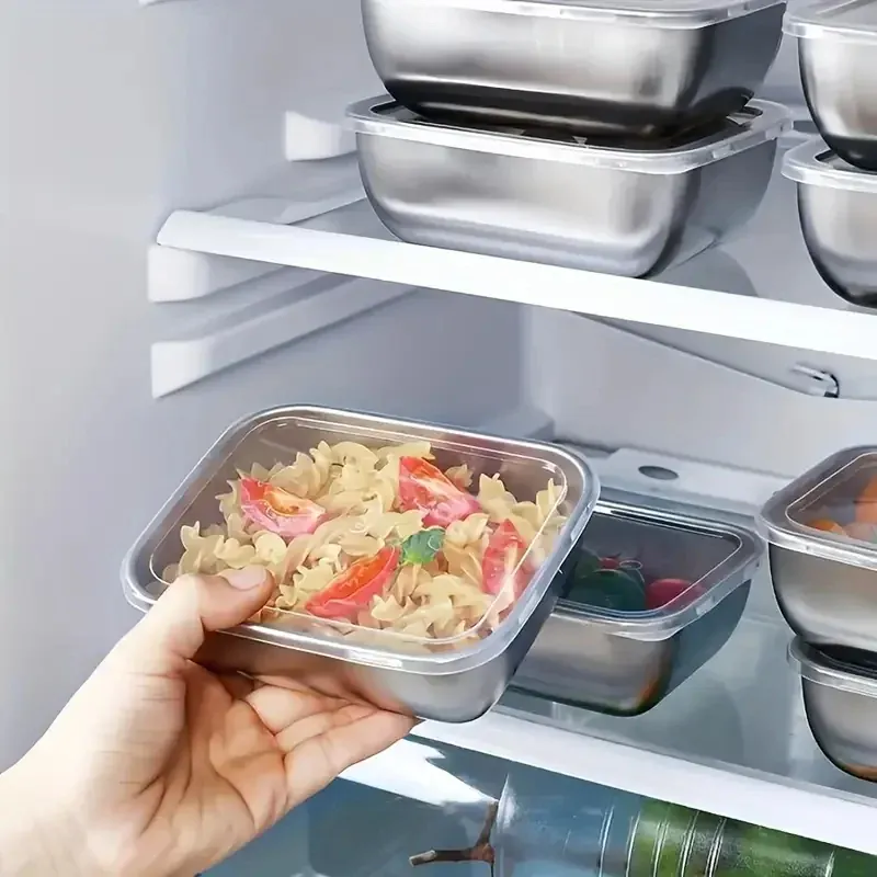 Lot de 5 Boîtes de Conservation en Inox Empilables 13,8 x 10,8 cm — Couvercle Clipsable