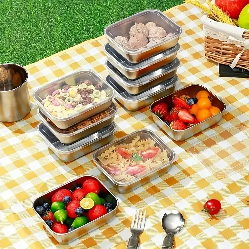 Lot de 5 Boîtes de Conservation en Inox Empilables 13,8 x 10,8 cm — Couvercle Clipsable