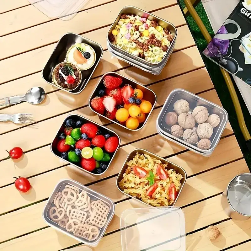 Lot de 5 Boîtes de Conservation en Inox Empilables 13,8 x 10,8 cm — Couvercle Clipsable