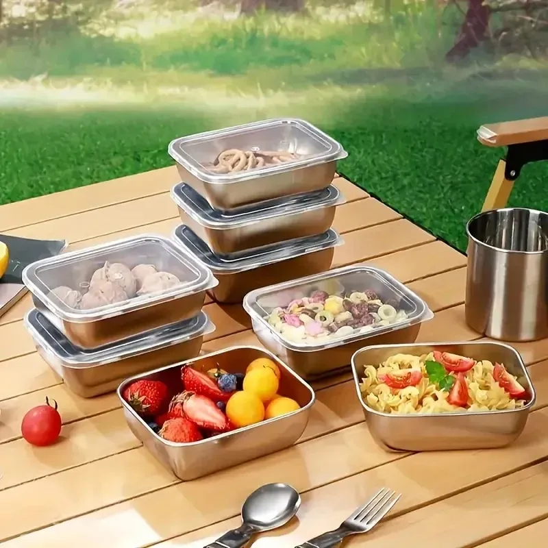 Lot de 5 Boîtes de Conservation en Inox Empilables 13,8 x 10,8 cm — Couvercle Clipsable