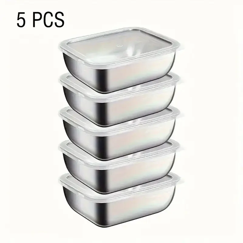 Lot de 5 Boîtes de Conservation en Inox Empilables 13,8 x 10,8 cm — Couvercle Clipsable