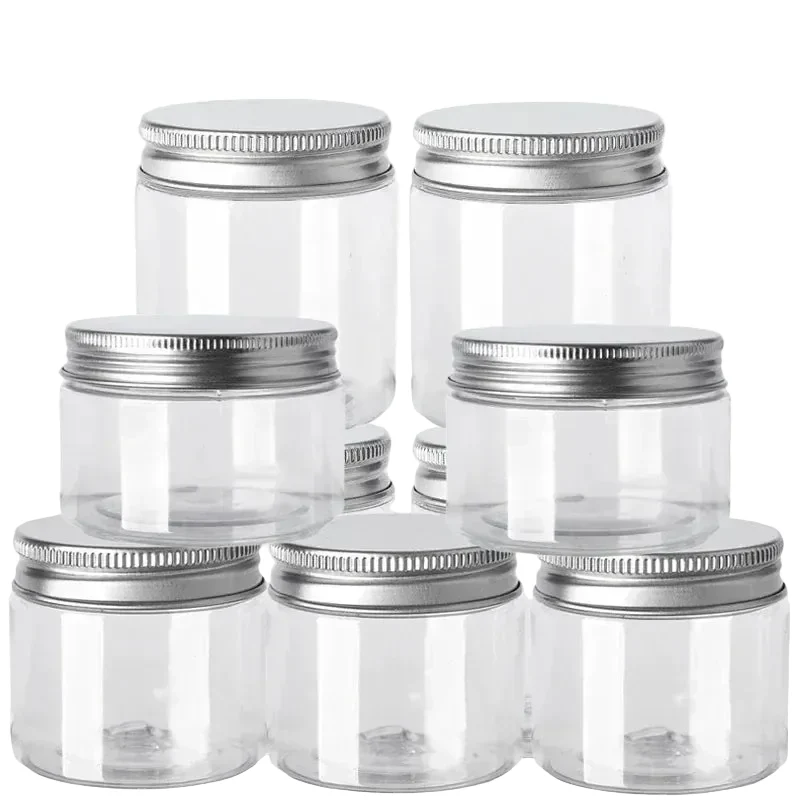 Lot de 50 Pots en Plastique PET Alimentaire 30–150 ml avec Couvercle Aluminium Vissé