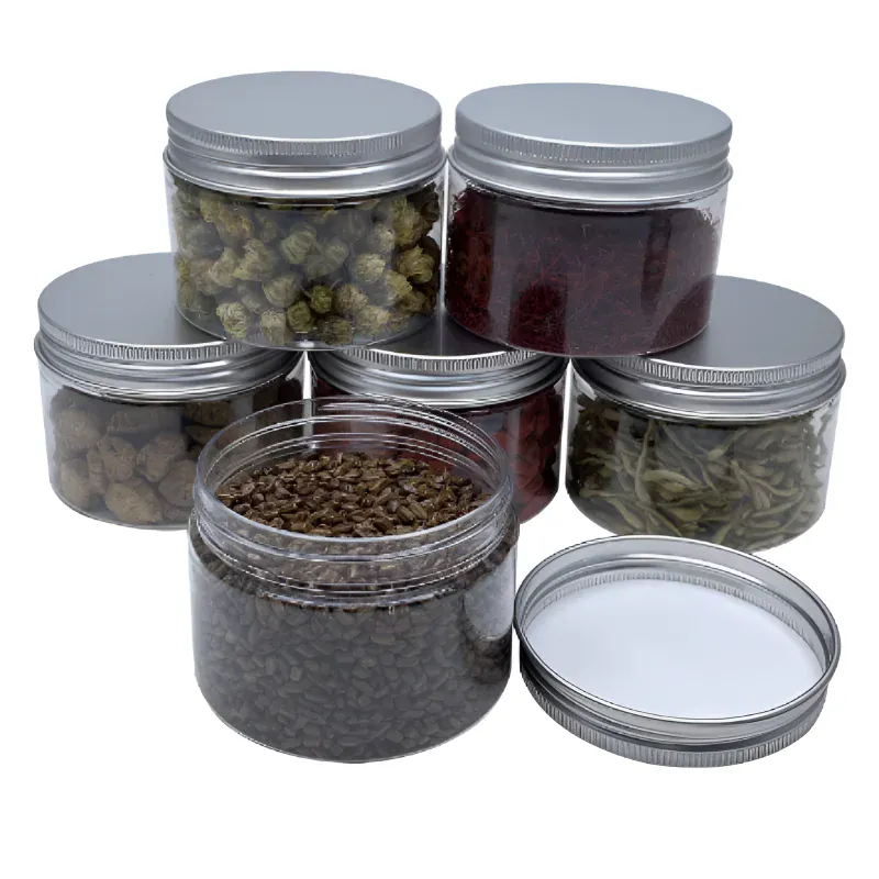 Lot de 50 Pots en Plastique PET Alimentaire 30–150 ml avec Couvercle Aluminium Vissé
