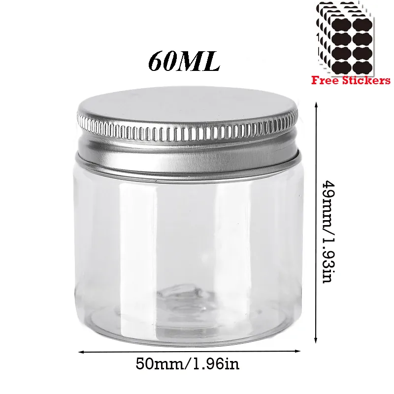 Lot de 50 Pots en Plastique PET Alimentaire 30–150 ml avec Couvercle Aluminium Vissé