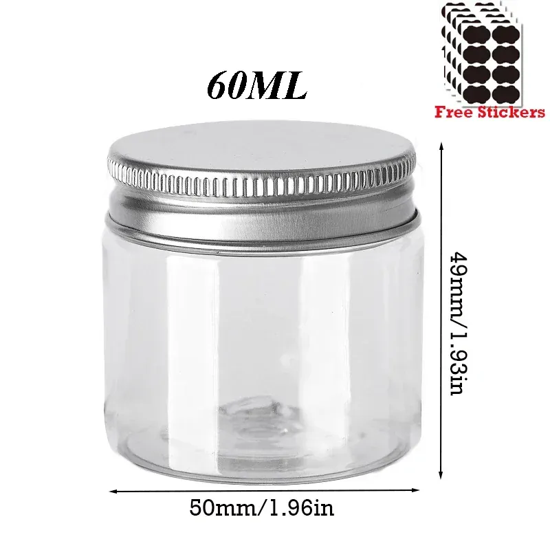 Lot de 50 Pots en Plastique PET Alimentaire 30–150 ml avec Couvercle Aluminium Vissé