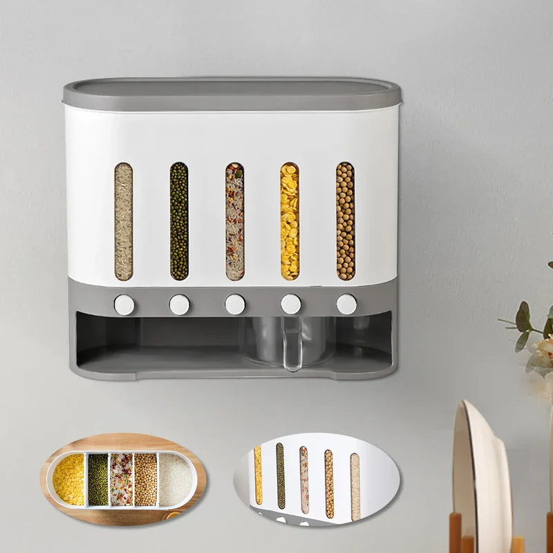 Distributeur Céréales Murale 5 Compartiments en Plastique Empilable
