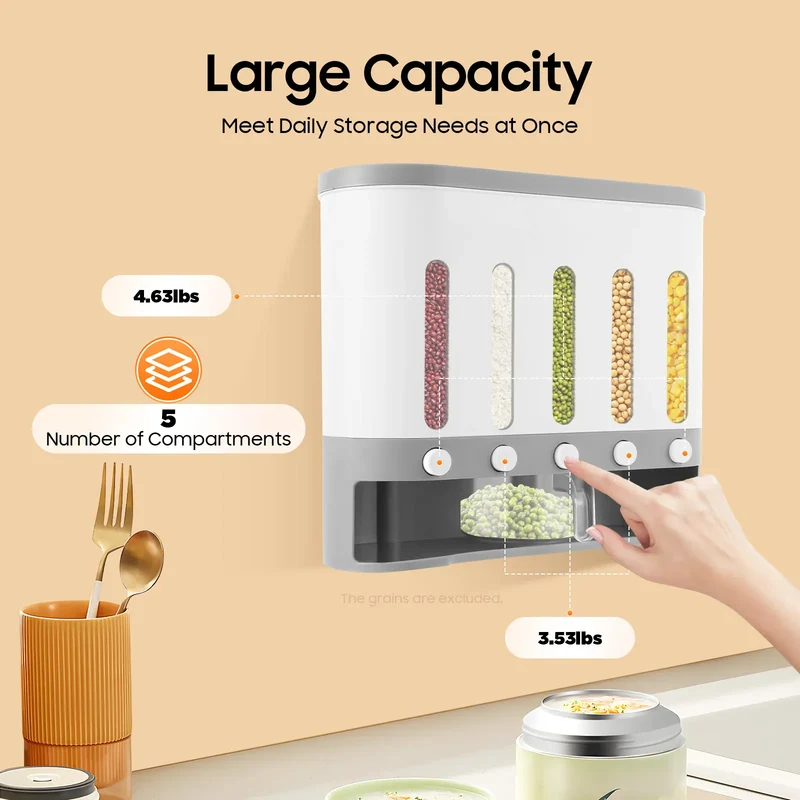 Distributeur Céréales Murale 5 Compartiments en Plastique Empilable