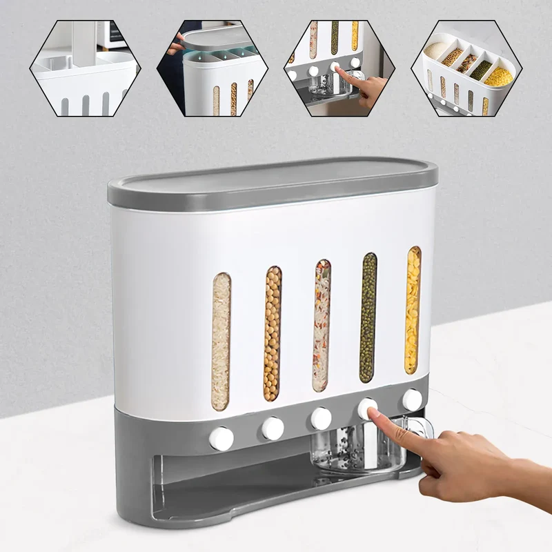 Distributeur Céréales Murale 5 Compartiments en Plastique Empilable