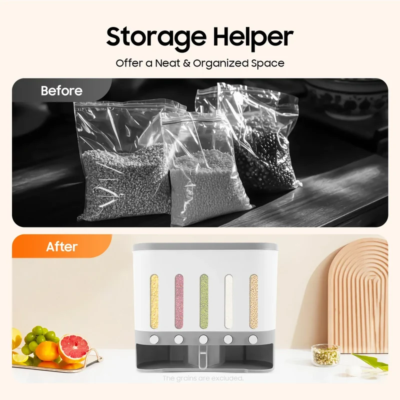 Distributeur Céréales Murale 5 Compartiments en Plastique Empilable