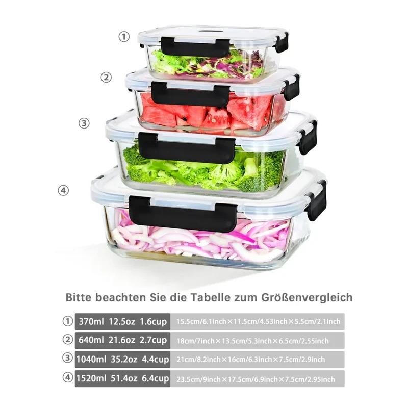 Lot de 8 Boîtes Hermétiques en Verre Borosilicate Anti-Fuite — Compatible Four et Micro-Ondes