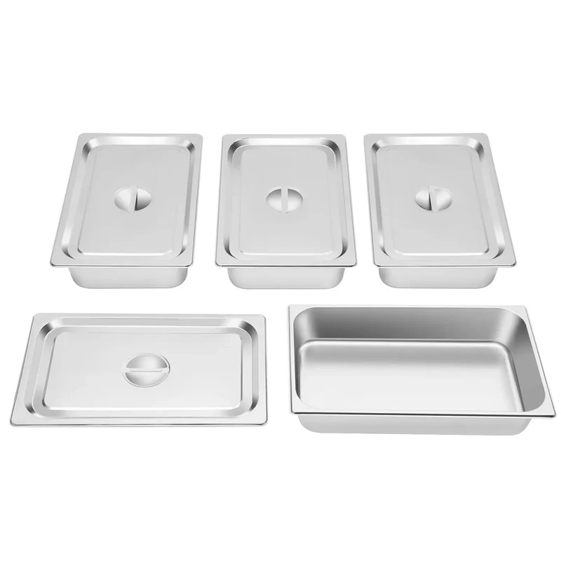 Bacs à Buffet Inox avec Couvercle – Lot de 4 Pièces 9 L