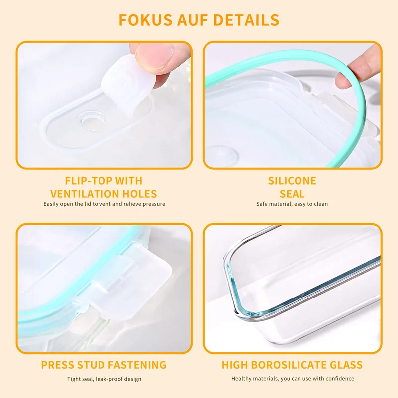 Boîte Hermétique en Verre Lot de 4 avec Couvercle et Éponge Nettoyage