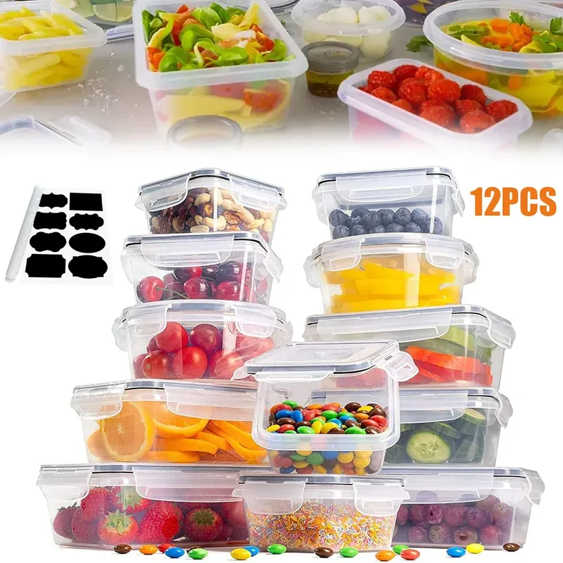 Lot de 12 Boîtes Hermétiques Transparentes avec Couvercle 800ml