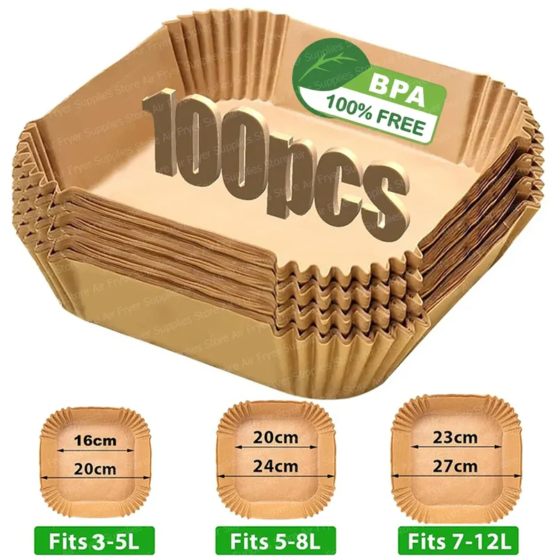 Papier Cuisson Air Fryer Jetable Carré 20-24 cm Lot de 100