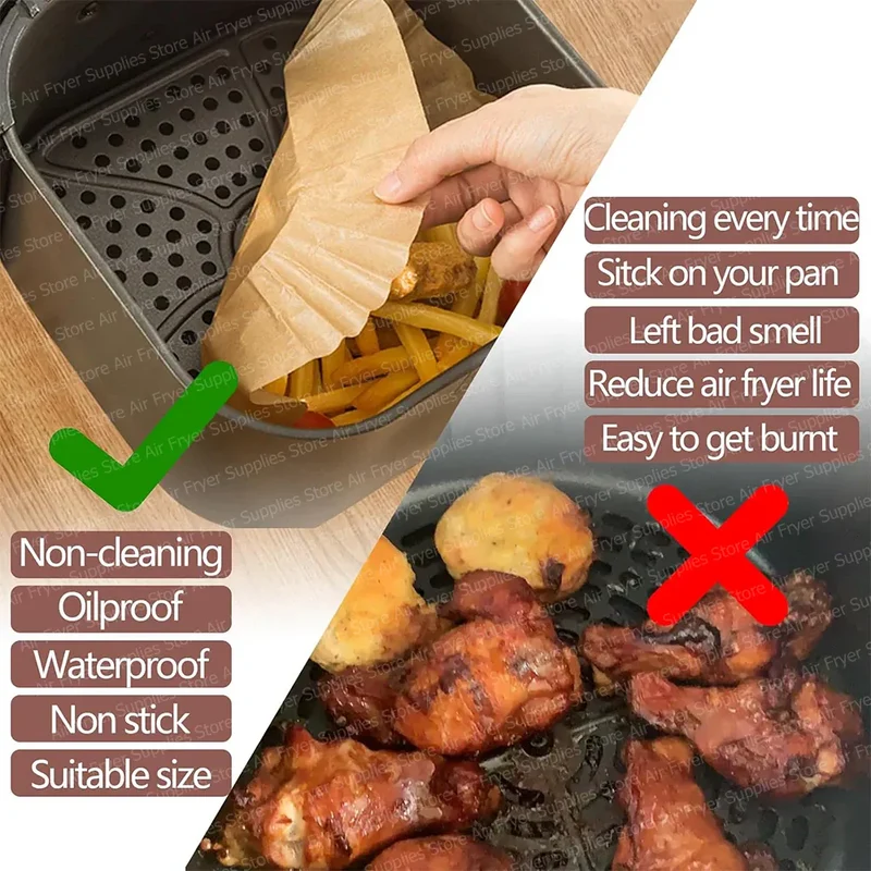 Papier Cuisson Air Fryer Jetable Carré 20-24 cm Lot de 100