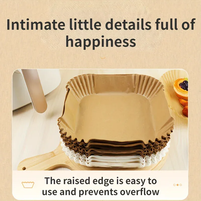 Papier Cuisson Air Fryer Jetable Carré Lot de 100 Pièces