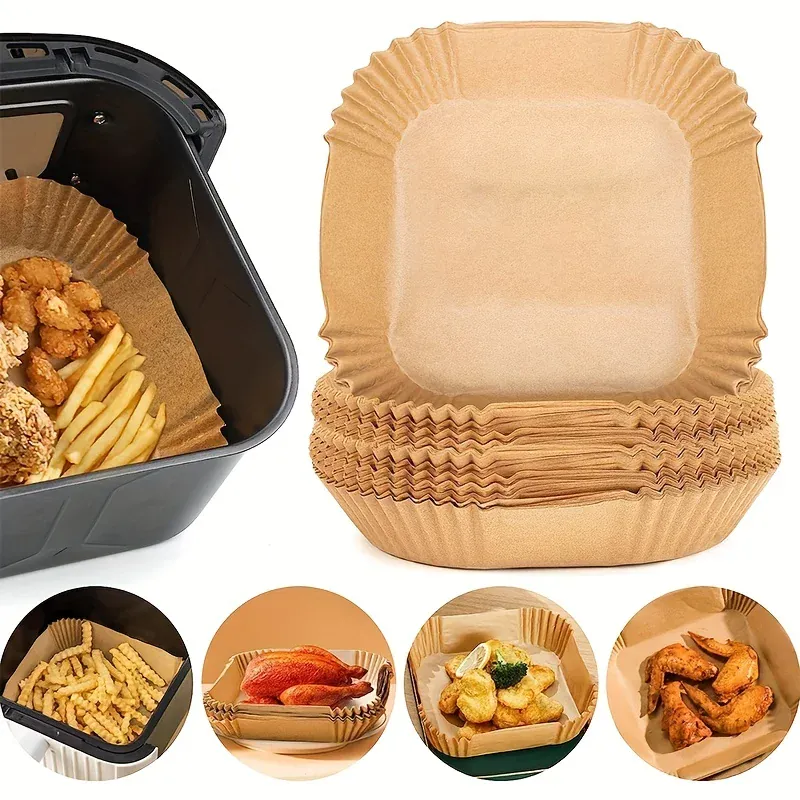 Papier Cuisson Air Fryer Jetable Carré Lot de 100 Pièces