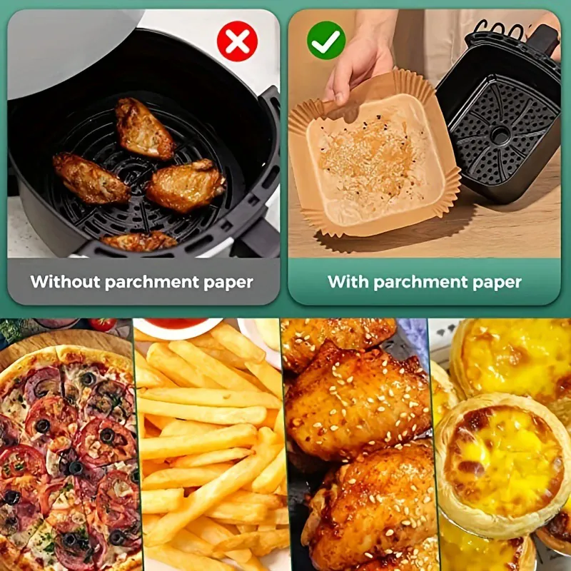 Papier Cuisson Air Fryer Jetable Carré Lot de 100 Pièces