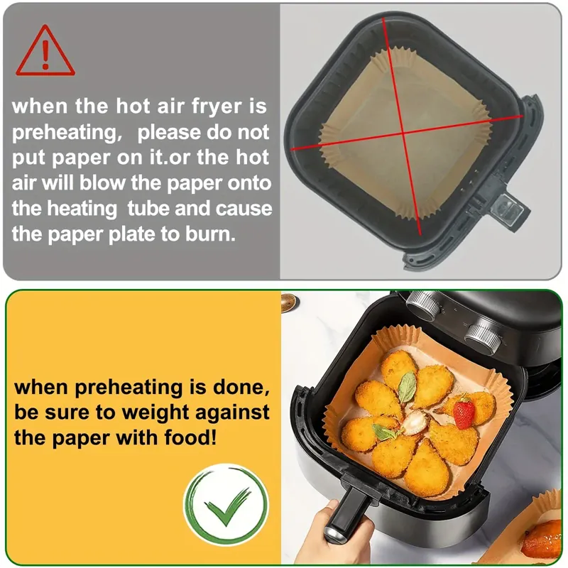 Papier Cuisson Air Fryer Jetable Carré Lot de 100 Pièces