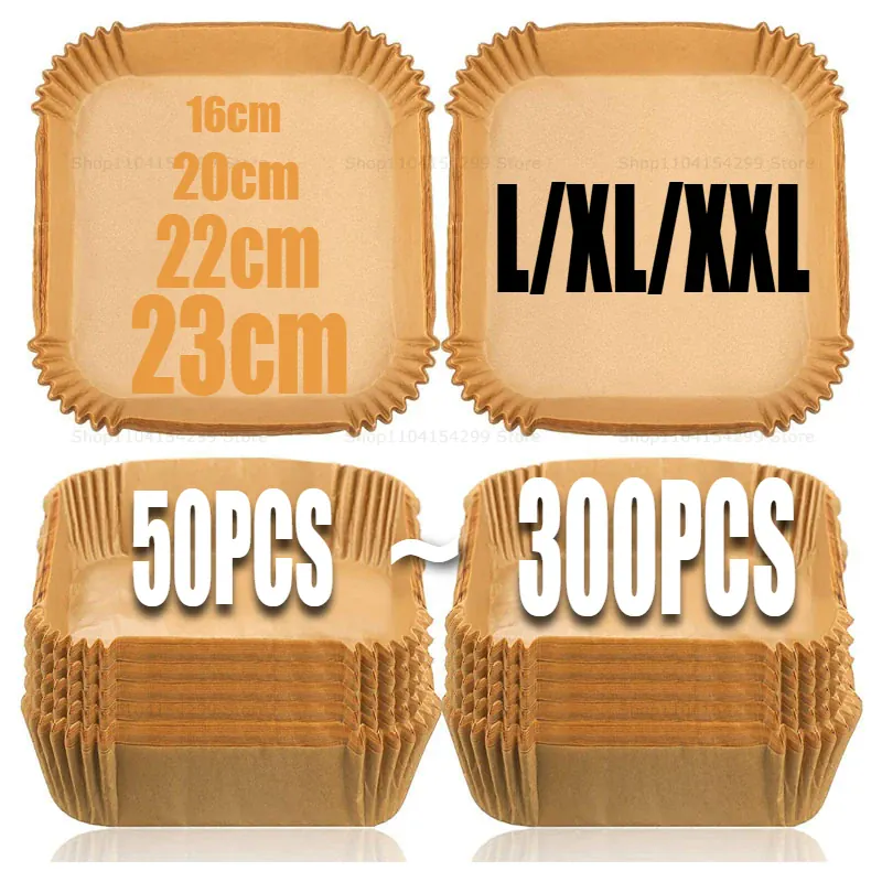 Papier Cuisson Air Fryer Jetable Antiadhésif - Lot de 50 Pièces 16-23 cm