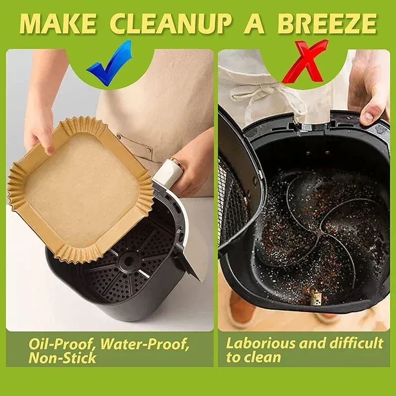 Papier Cuisson Air Fryer Jetable Antiadhésif - Lot de 50 Pièces 16-23 cm
